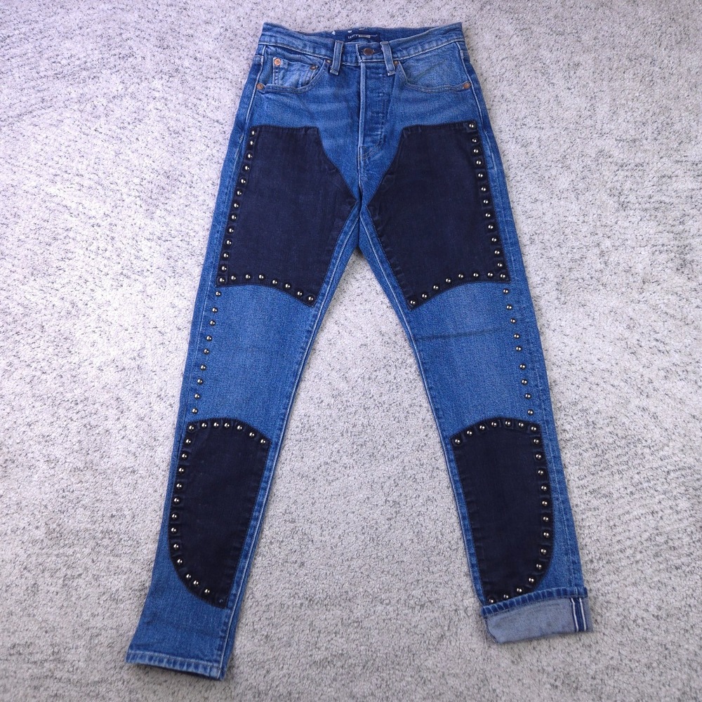 Levis Jeans Womens 24x28 Made Crafted Selvedge‎ 501 Skinny Studded Night Rider